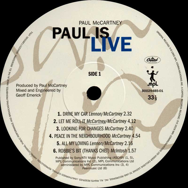 Paul McCartney - Paul Is Live (00602577285523)