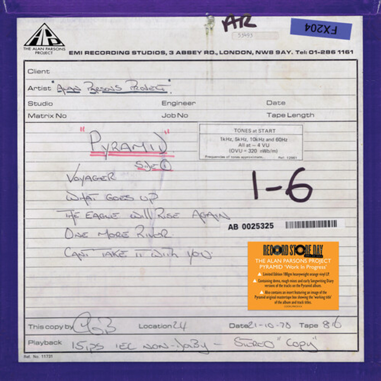 The Alan Parsons Project - Pyramid “Work In Progress” [Orange Vinyl] (COOKLP842XXX)