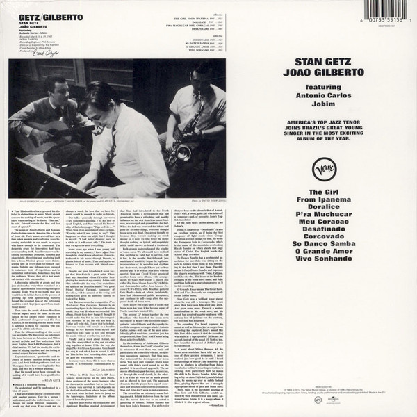 Stan Getz / Joao Gilberto Featuring Antonio Carlos Jobim - Getz / Gilberto (0600753551561)