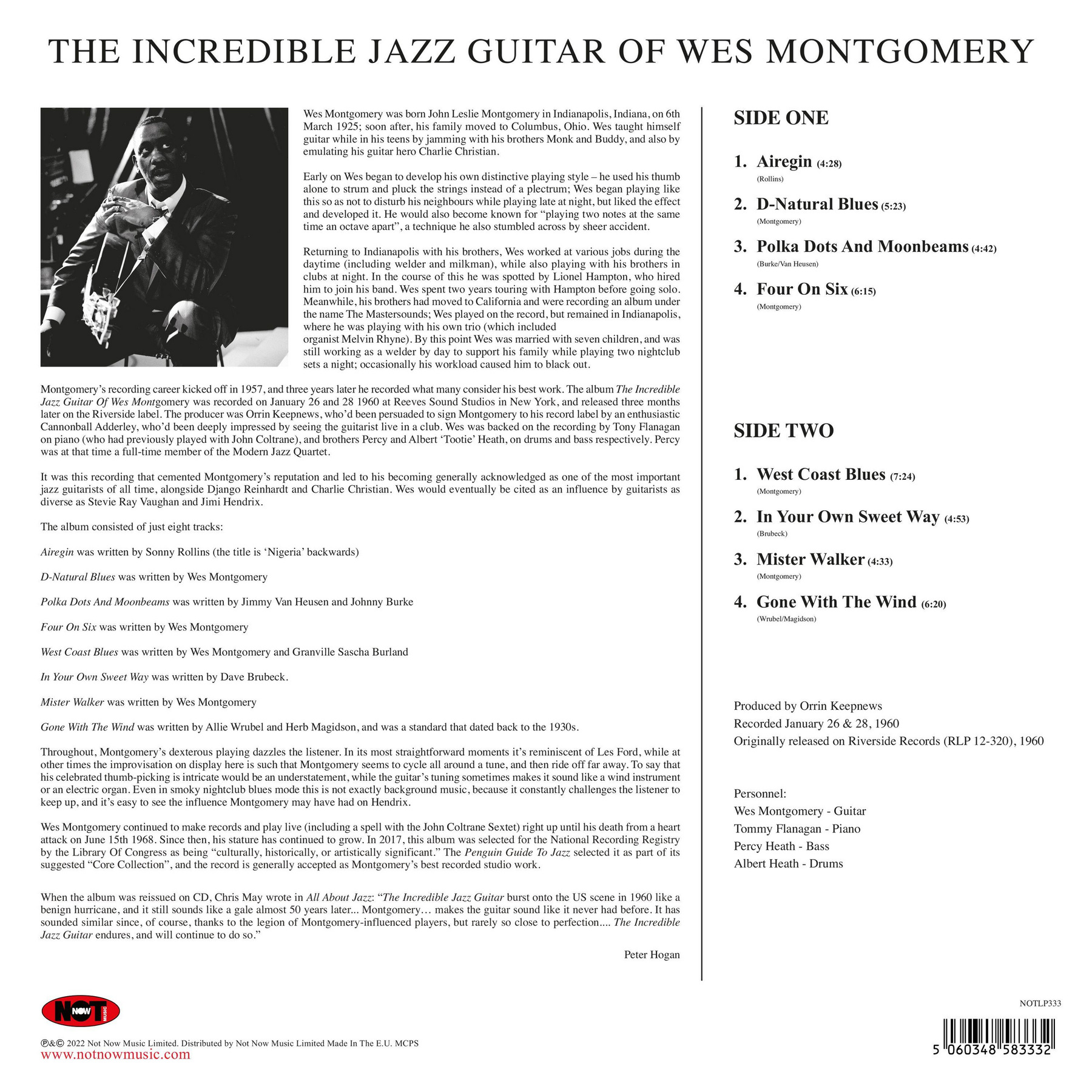 Wes Montgomery - The Incredible Jazz Guitar Of Wes Montgomery (NOTLP333)