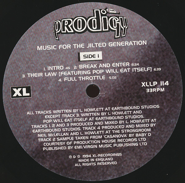 The Prodigy - Music For The Jilted Generation (XLLP 114)