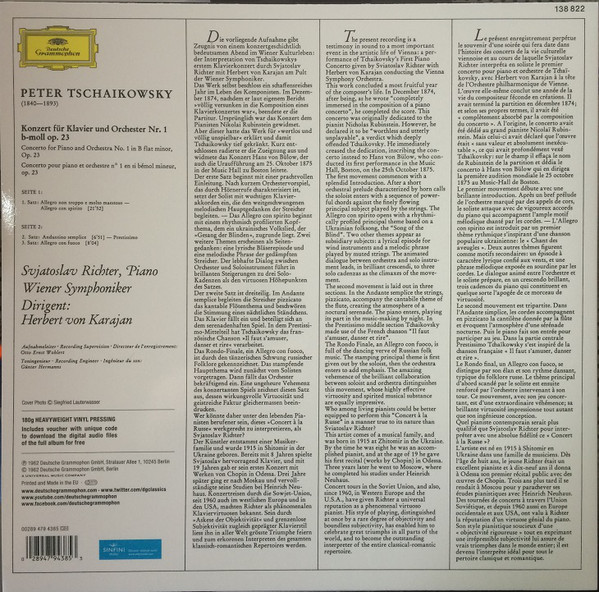 Sviatoslav Richter, Herbert von Karajan, Wiener Symphoniker ‎- Tschaikowsky: Klavierkonzert Nr.1 B-moll / Piano Concerto No. 1 In B Flat Minor (479 4385)