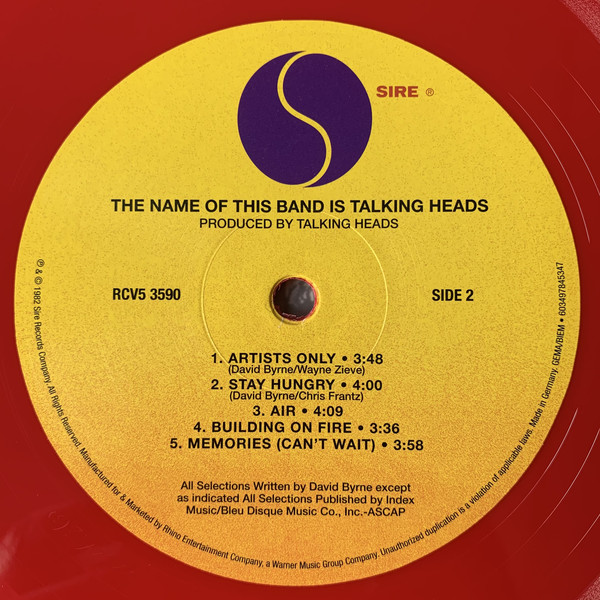 Talking Heads - The Name Of This Band Is Talking Heads [Red Vinyl] (RCV5 3590)