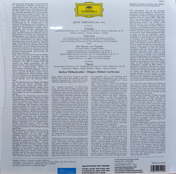 Herbert Von Karajan - Jean Sibelius: Finlandia / Valse Triste / Der Schwan Von Tuonela / Tapiola (479 5120)